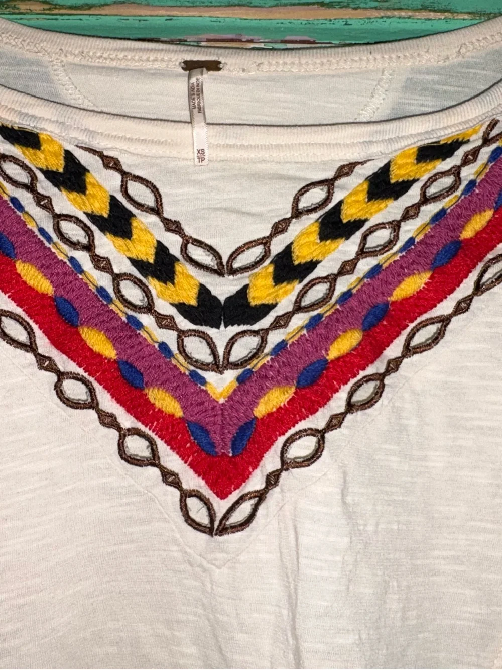 Boho Embroidered Ivory Women's Peasant Top